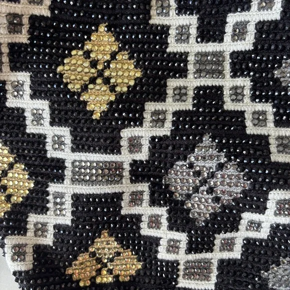 🥰3 for $30🥰Black Gold Crochet Geometric Patterned Boho Shoulder/Bucket/Hobo Bag - Picture 10 of 12